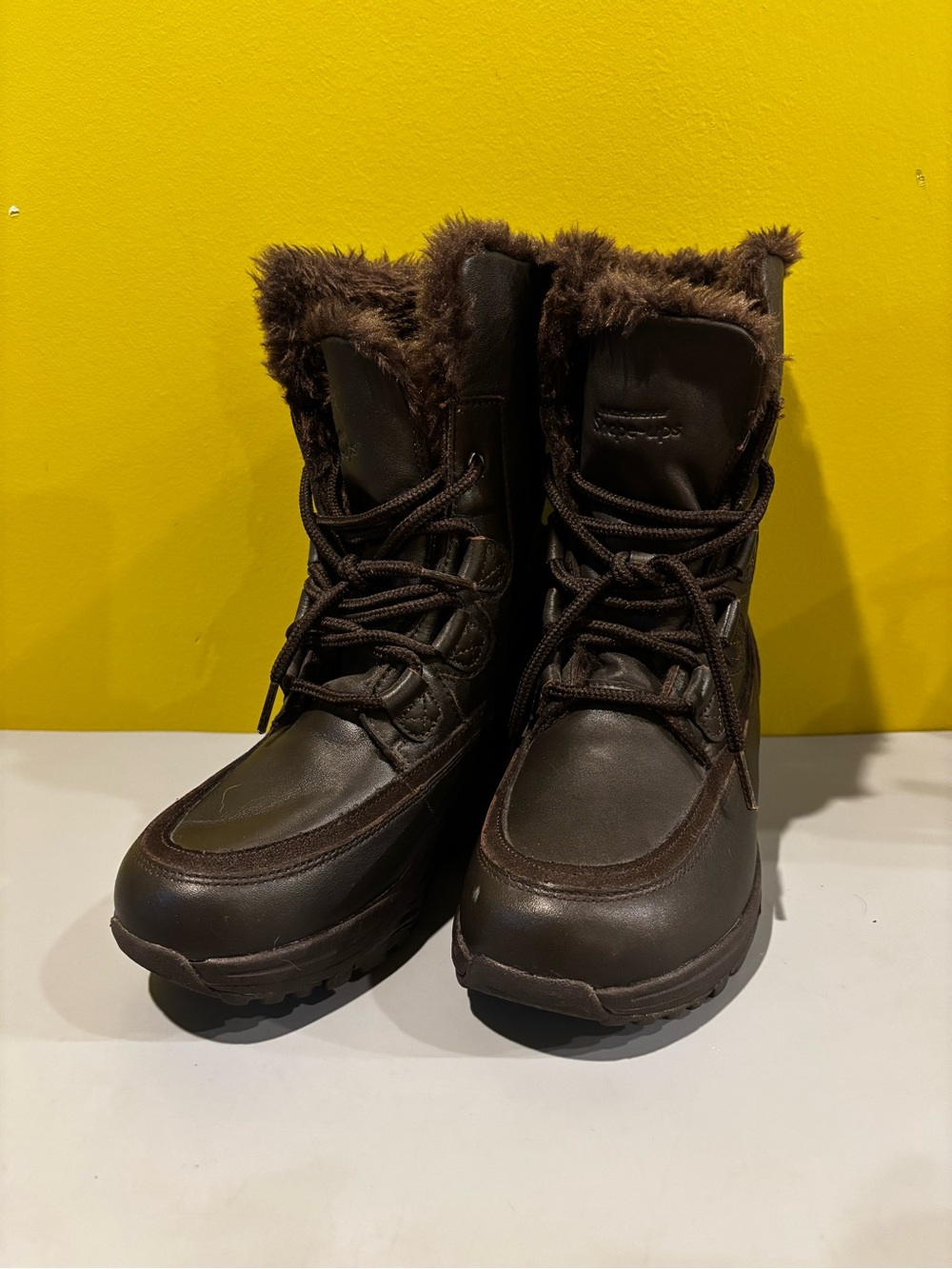Skechers Women's Dark Brown Lace-Up Fur Trim Boots